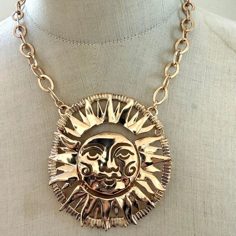 Bella Jack Gold Tone Sun Face Statement Necklace